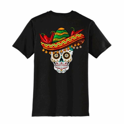 Vargas Day of the dead back black t-shirt brought to you by The Bear Traxs the beartraxs.com